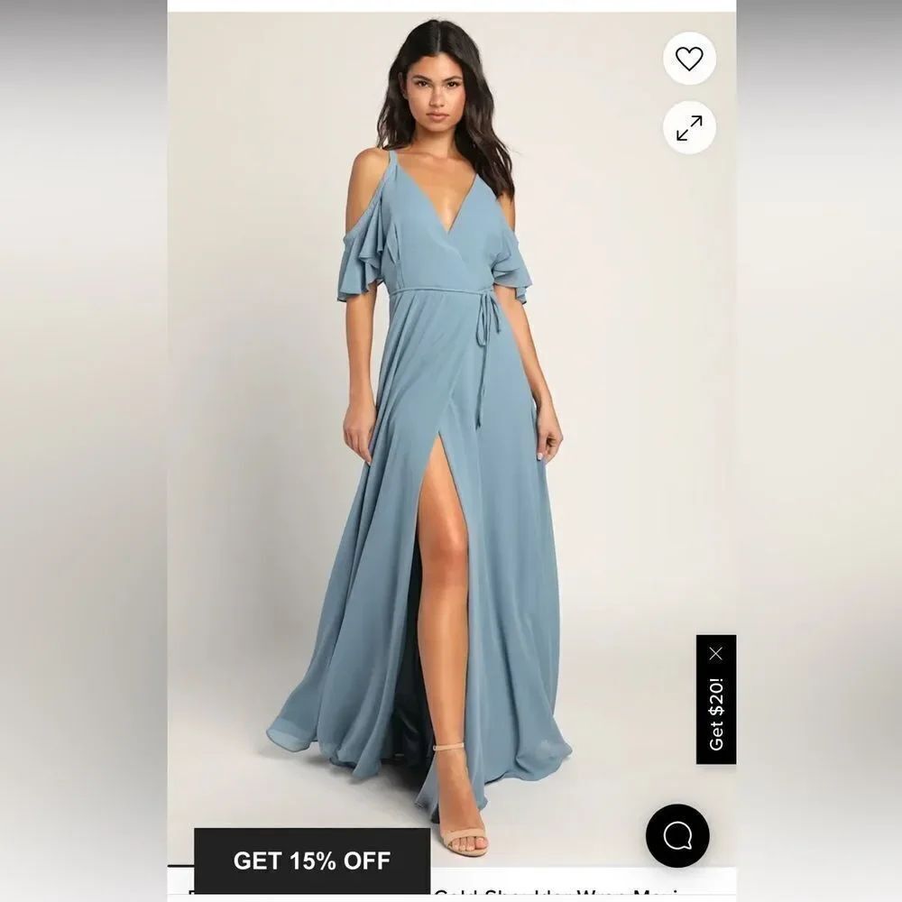 Lulu’s Easy Listening Slate Blue Cold-Shoulder Wrap Maxi Dress NWT Size XS